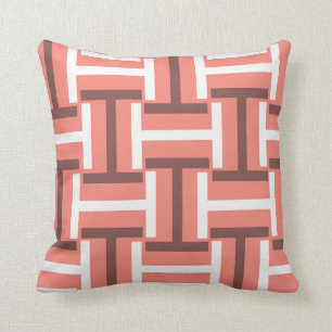 Coral,Brown and White T Weave Cushion