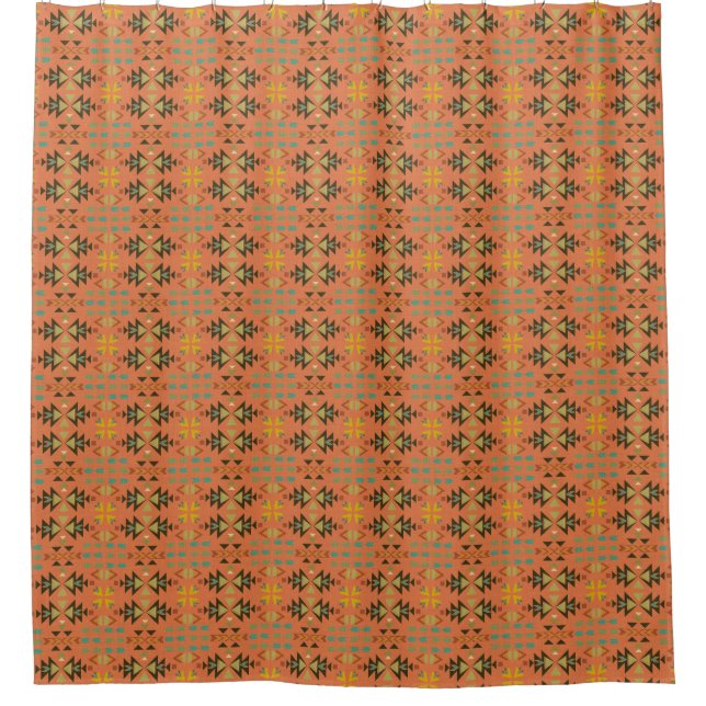 Coral, Brown, Aqua Southwestern Shower Curtain (Front)