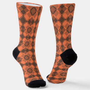 Coral Brown Checker Argyle Pattern Socks
