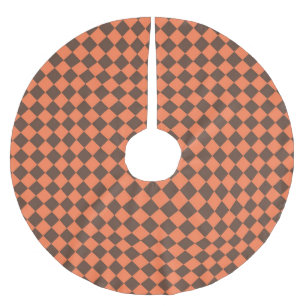 Coral Brown Checker Diamond Pattern Brushed Polyester Tree Skirt