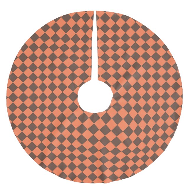 Coral Brown Checker Diamond Pattern Brushed Polyester Tree Skirt (Front)
