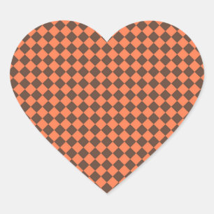 Coral Brown Checker Diamond Pattern Heart Sticker