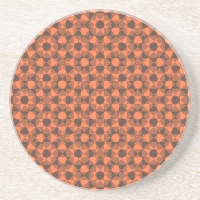 Coral Brown Checker Diamond Plaid Pattern Coaster (Front)
