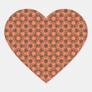 Coral Brown Checker Diamond Plaid Pattern Heart Sticker