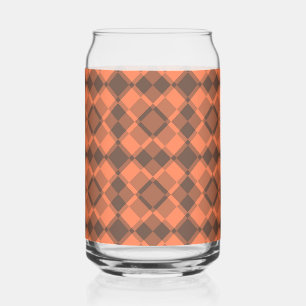 Coral Brown Chequered Argyle Pattern Can Glass