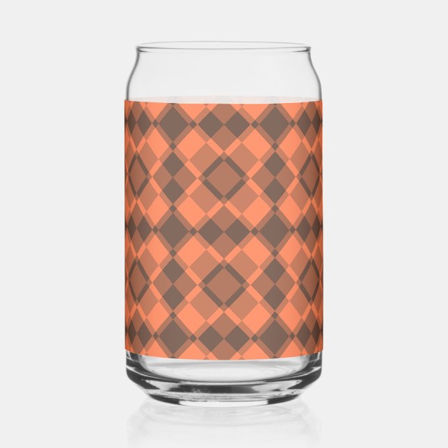 Coral Brown Chequered Argyle Pattern Can Glass (Front)