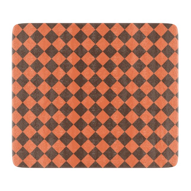 Coral Brown Chequered Diamond Pattern Cutting Board (Front)