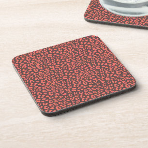 Coral Brown Leopard Print Coaster
