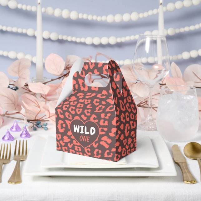 Coral Brown Leopard Print Favour Box (Wedding)