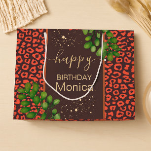 Coral Brown Leopard Print Large Gift Bag