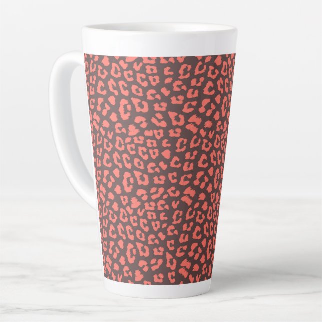 Coral Brown Leopard Print Latte Mug (Left Angle)