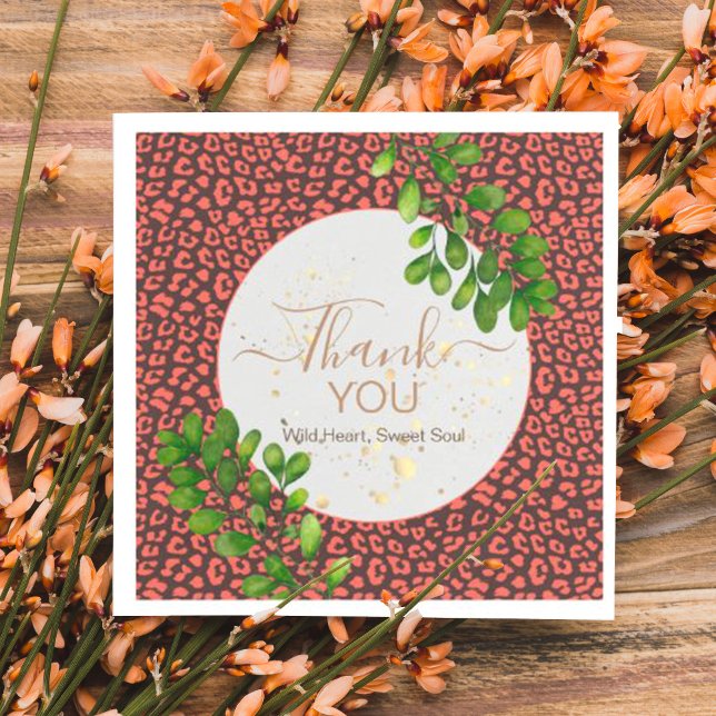 Coral Brown Leopard Print Thank You Napkin (Napkins)