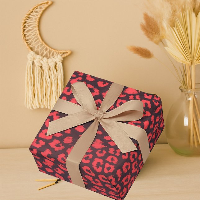 Coral Brown Leopard Print Wrapping Paper (Wrapping Paper)