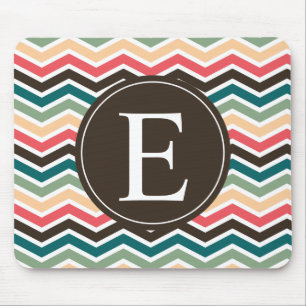 Coral Brown Teal Chevron Monogram Mouse Mat