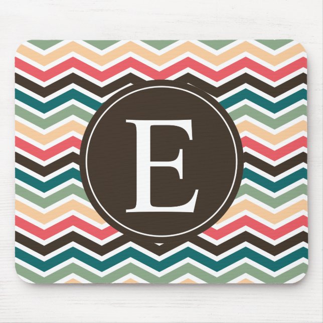 Coral Brown Teal Chevron Monogram Mouse Mat (Front)