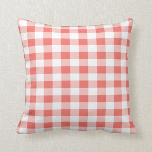 Coral Buffalo Plaid White Cushion