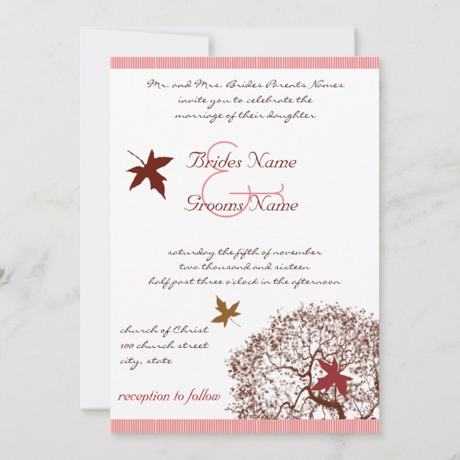 Coral Burgundy Red Lime Tree Wedding Invitation (Back)