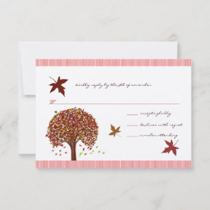 Coral Burgundy Red  Tree Wedding Invitation