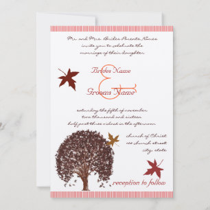 Coral Burgundy Red Tree Wedding Invitation