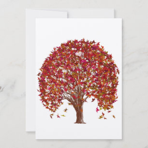 Coral Burgundy Red Tree Wedding Invitation