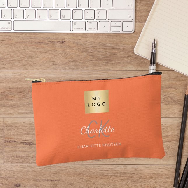 Coral business logo name monogram accessory pouch (Creator Uploaded)