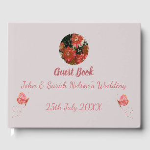 Coral Butterflies Floral Country Guest Book