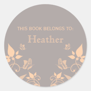 Coral Butterfly Floral Bookplate Stickers