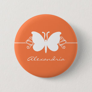 Coral Butterfly Swirls Button