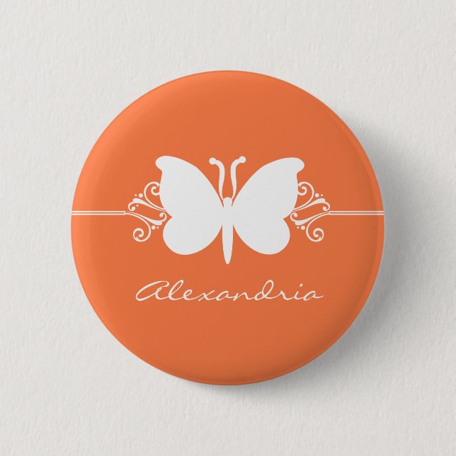 Coral Butterfly Swirls Button (Front)