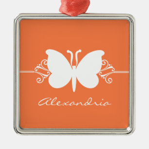 Coral Butterfly Swirls Premium Ornament