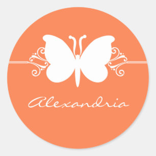 Coral Butterfly Swirls Stickers