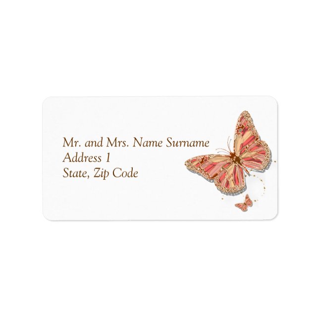 Coral butterfly theme wedding label (Front)