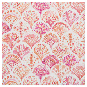 CORAL CAMO Fish Scale Mermaid Scallop Watercolor Fabric