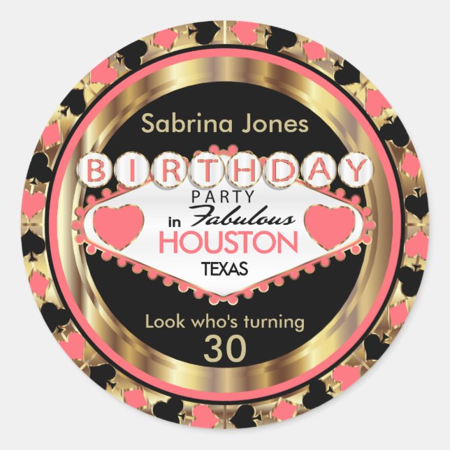 Coral Casino Poker Chip Birthday Party Classic Round Sticker (Front)