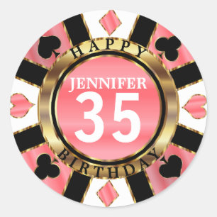 Coral Casino Poker Chip Birthday Party Classic Round Sticker