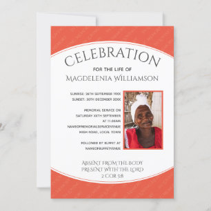 Coral CELEBRATION OF LIFE Photo Memorial Funeral Invitation