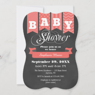 Coral Chalkboard Flag Baby Shower Invite
