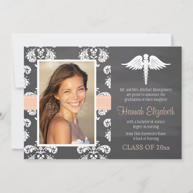 Coral Chalkboard Nursing School Graduation Invitation (Front)