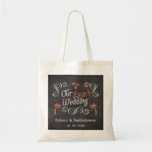 Coral Chalkboard Script Beach Wedding Tote Bag