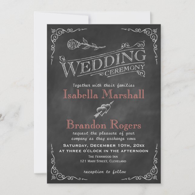 Coral Chalkboard Wedding Invitation (Front)