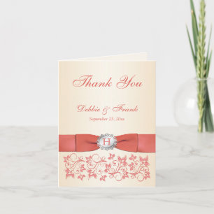Coral, Champagne Floral Wedding Thank You Card