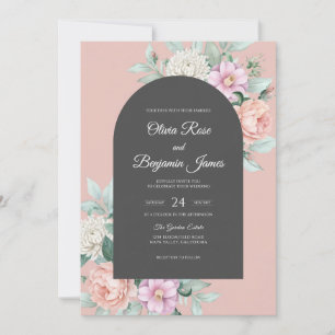 Coral Charcoal Watercolor Wedding Invitation