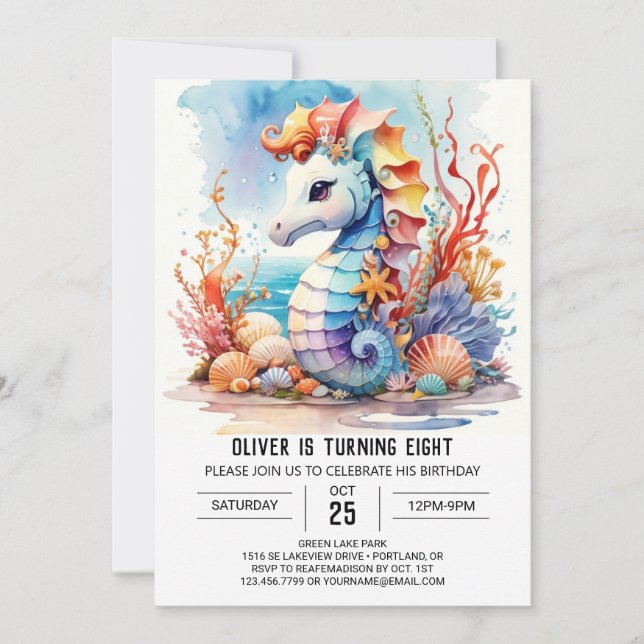 Coral Charm Nautical Seahorse Birthday Invitation (Front)