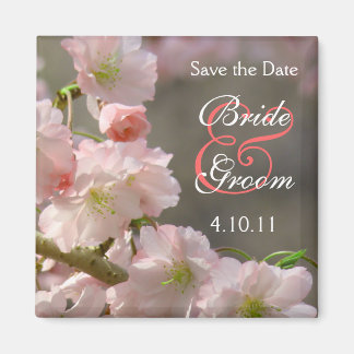 Coral Cherry Bloosom Save-The-Date Magnet