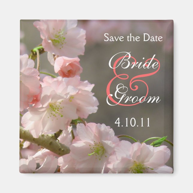 Coral Cherry Bloosom Save-The-Date Magnet (Front)