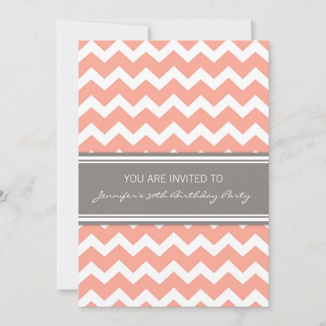 Coral Chevron 30th Birthday Party Invitations (Front)