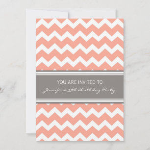 Coral Chevron 35th Birthday Party Invitations
