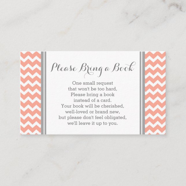 Coral Chevron Baby Shower Book Request Card (Front)