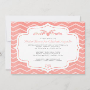 Coral Chevron Bridal Shower Invitations