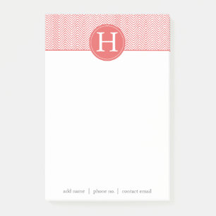 Coral Chevron Custom Monogram2 Post-it Notes